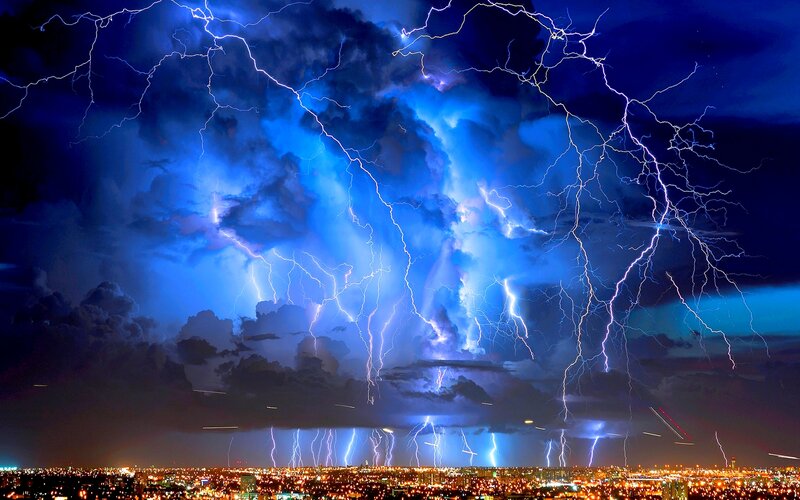 City under Lightning Storm