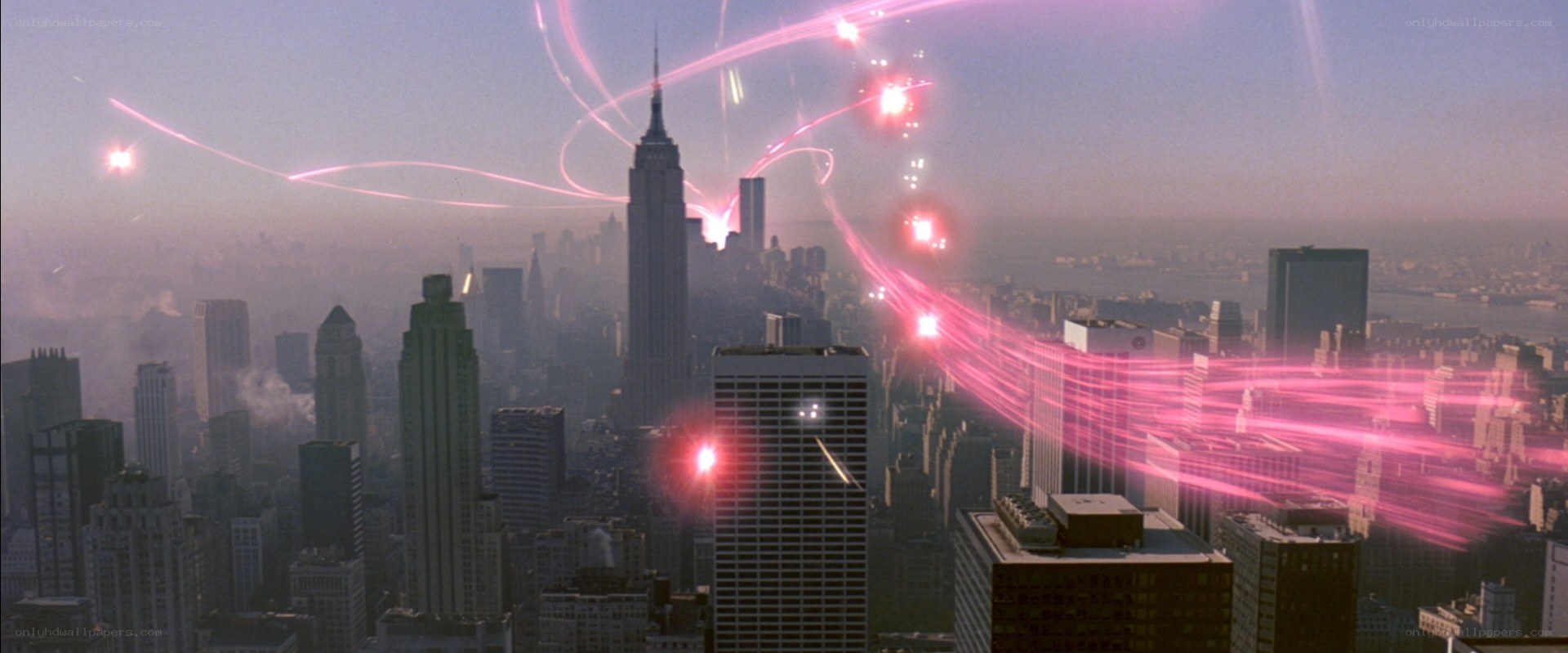 City under pink energy attack