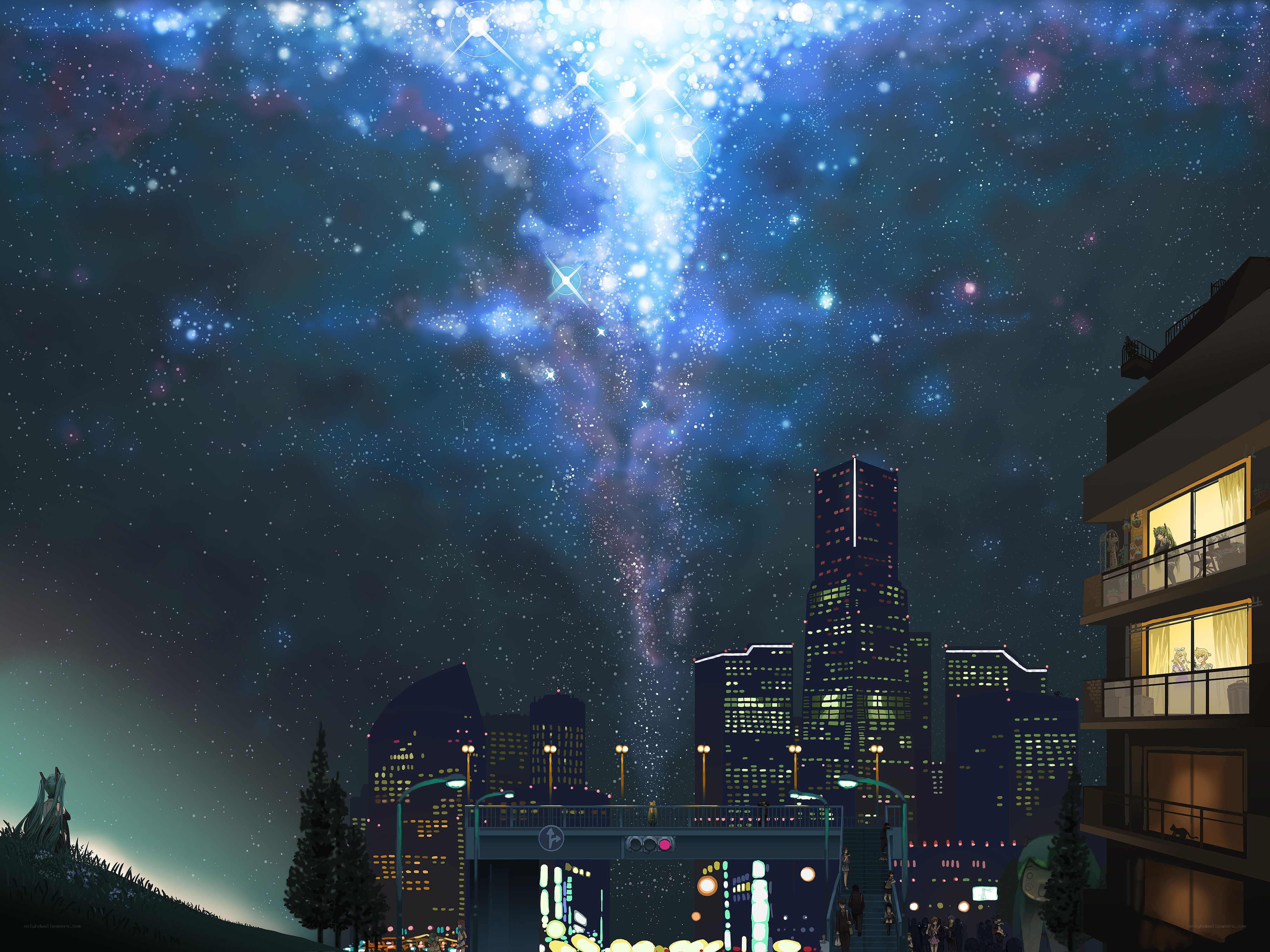 City under starry sky