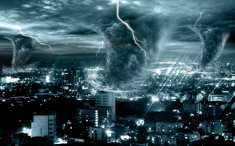 City under Storm — Blue, Dramatic