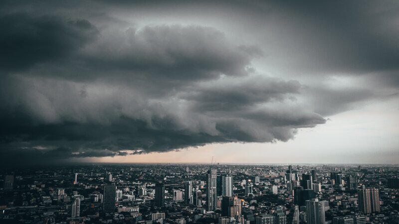 City under Storm Clouds — Gray