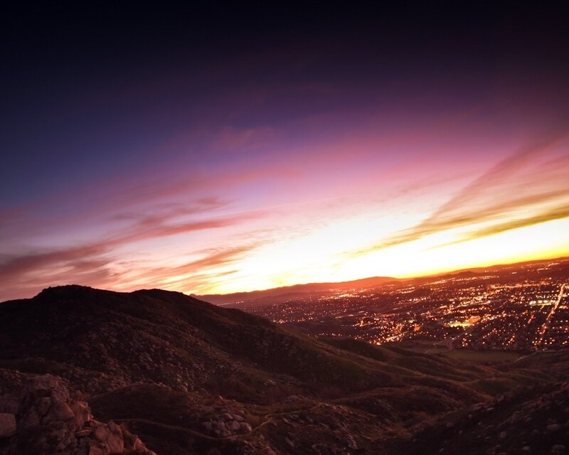 City View at Sunset — Purple, Dramatic, Photograph