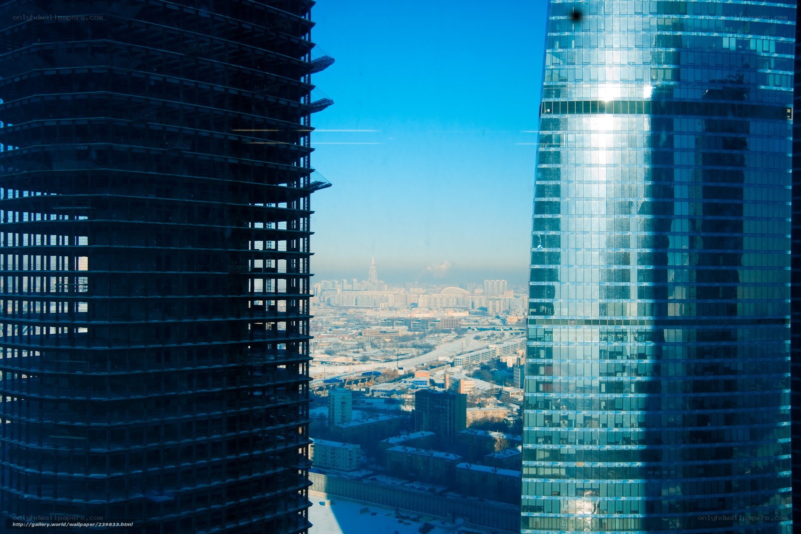 City view between skyscrapers