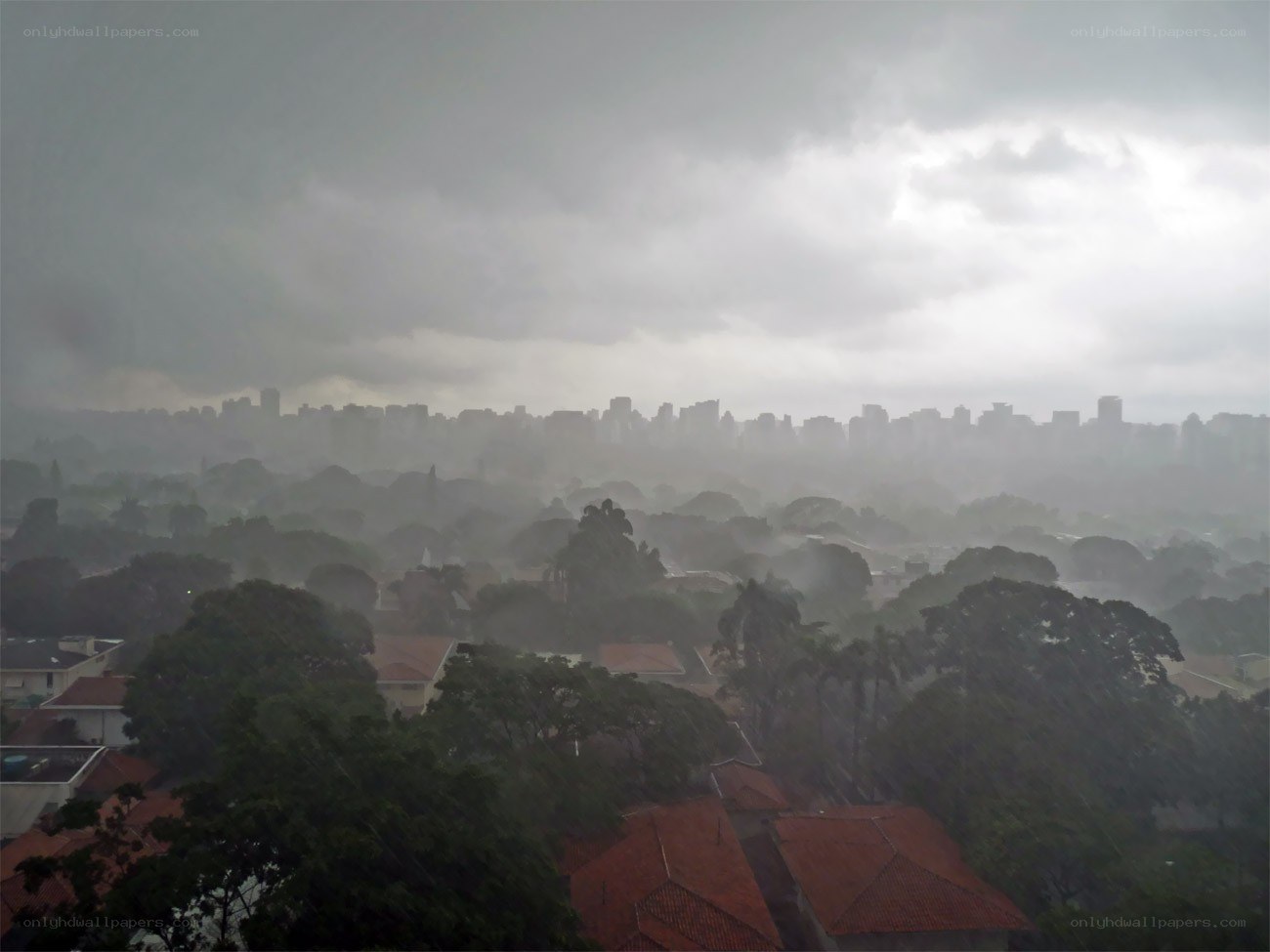 City view during a storm