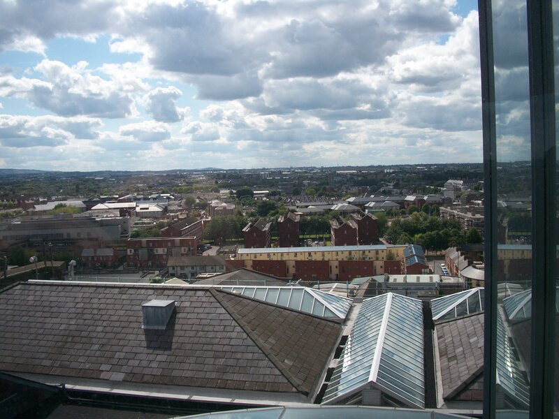 City view from high-rise window