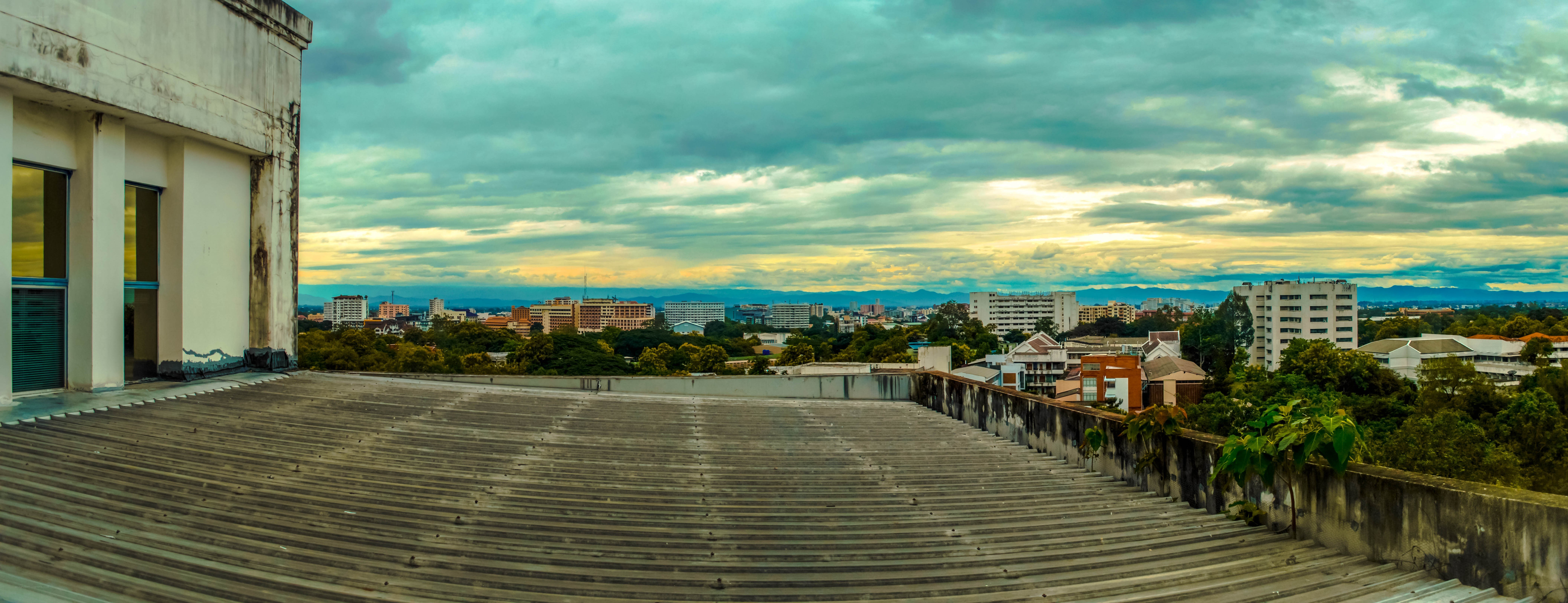 City view from rooftop at dusk