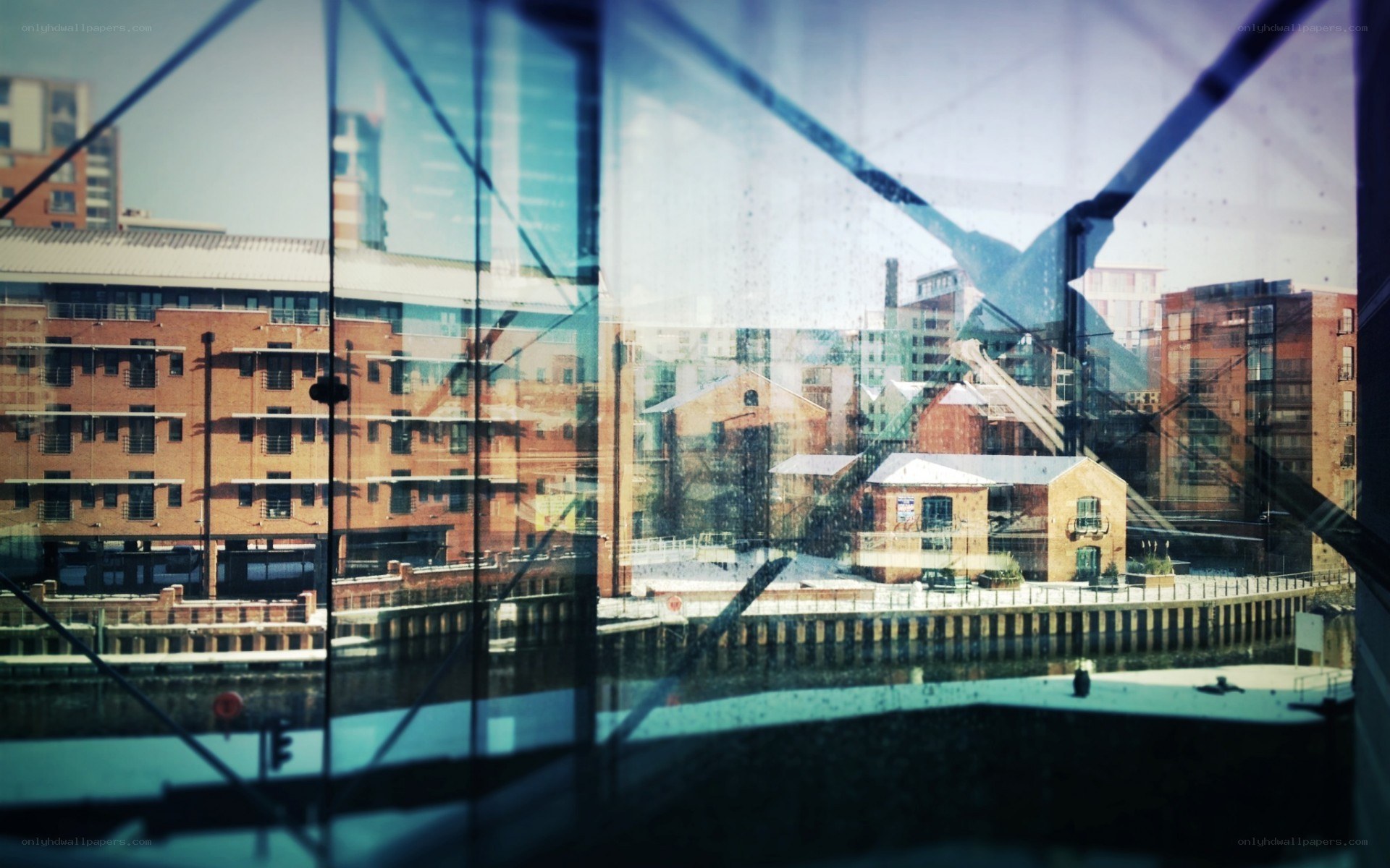 City view through glass window