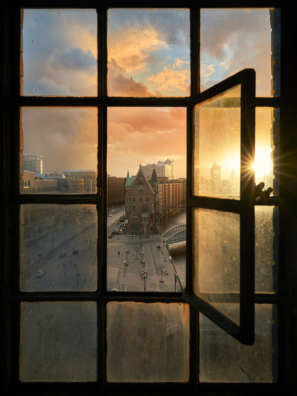 City View Through Window — Orange