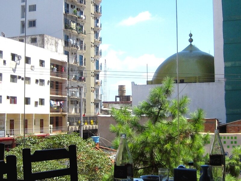 City view with mosque dome