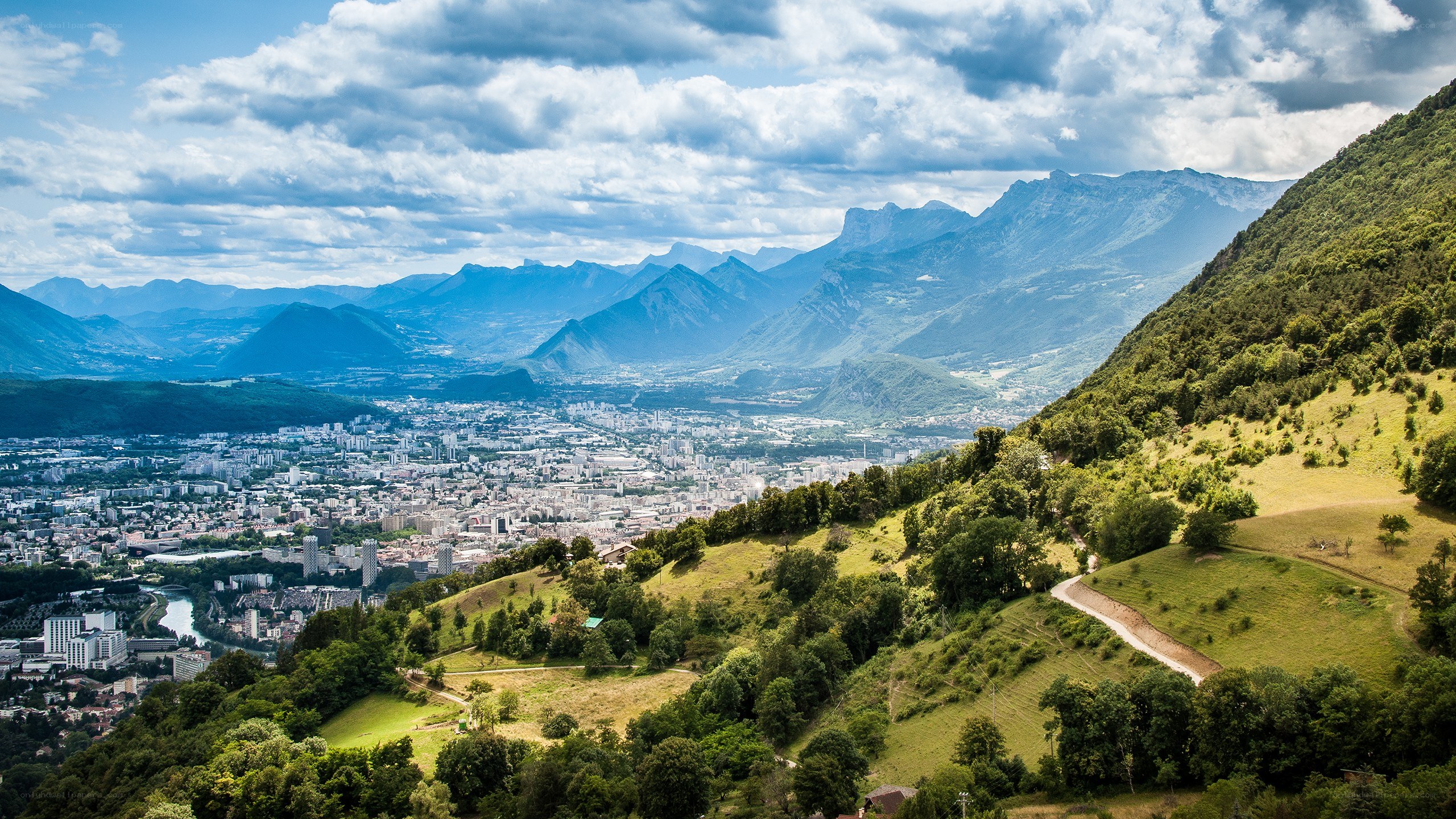 city view with mountains