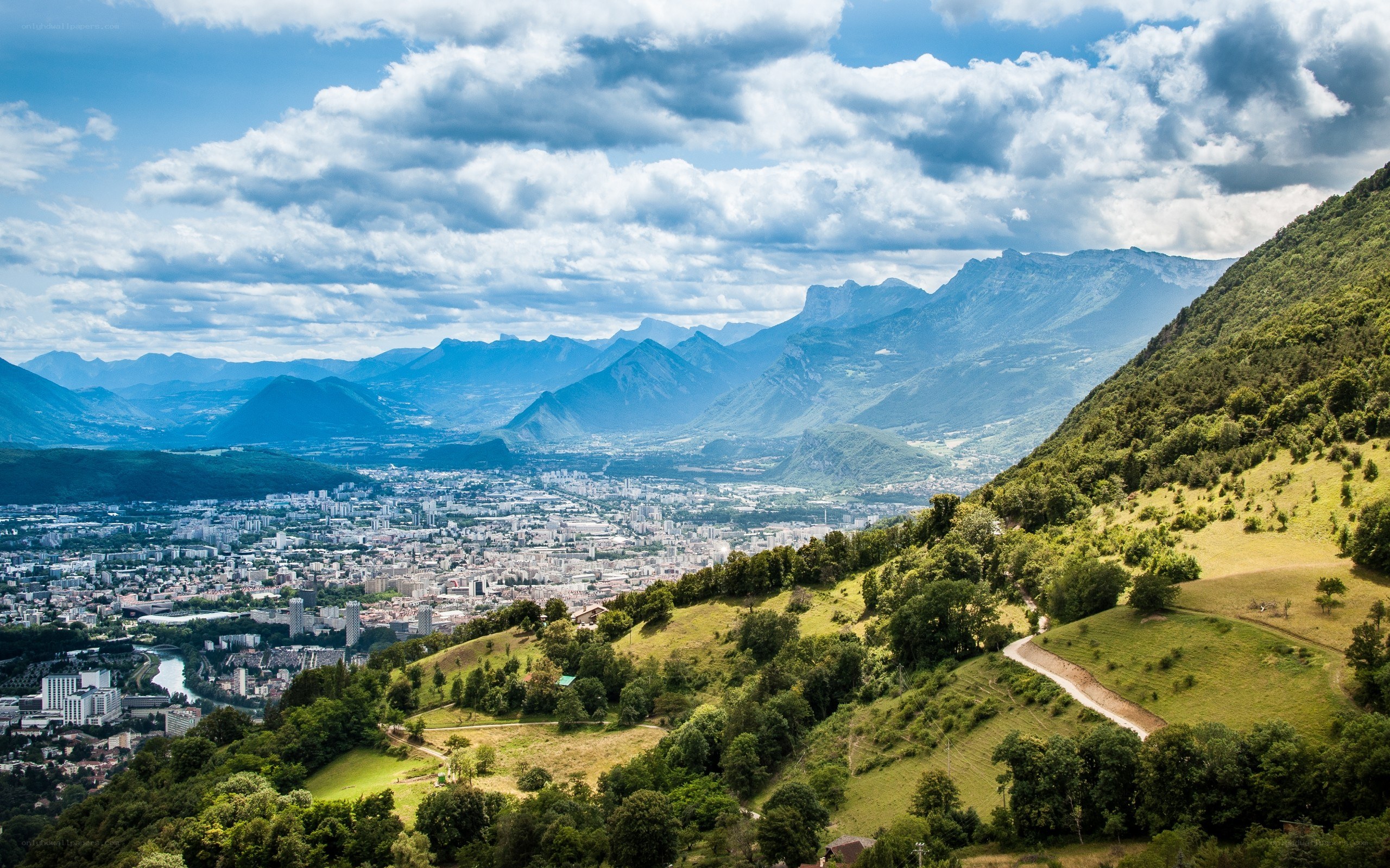 city view with mountains