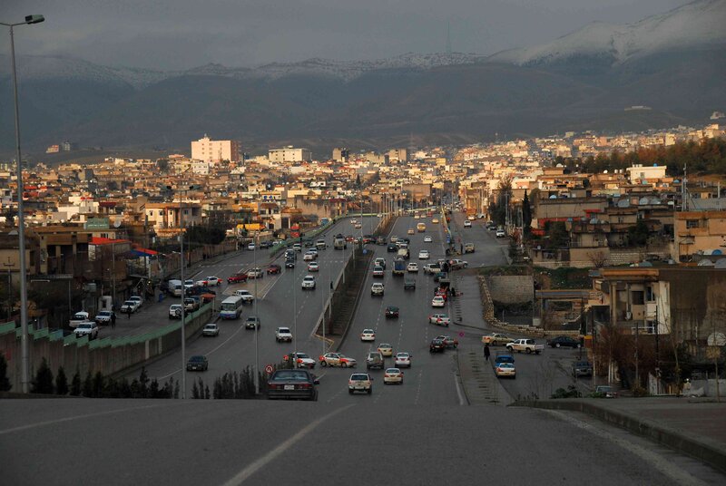 City view with mountains in background
