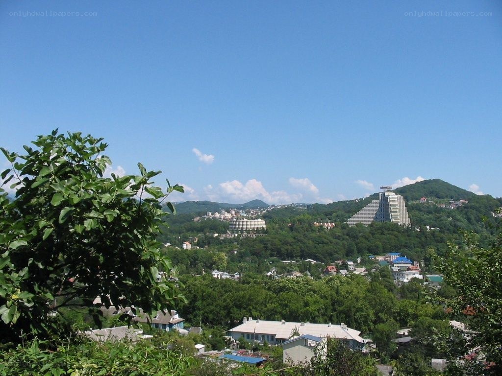 City view with pyramid building