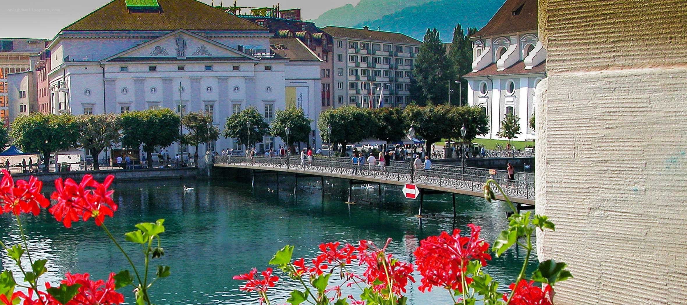 City view with river and bridge