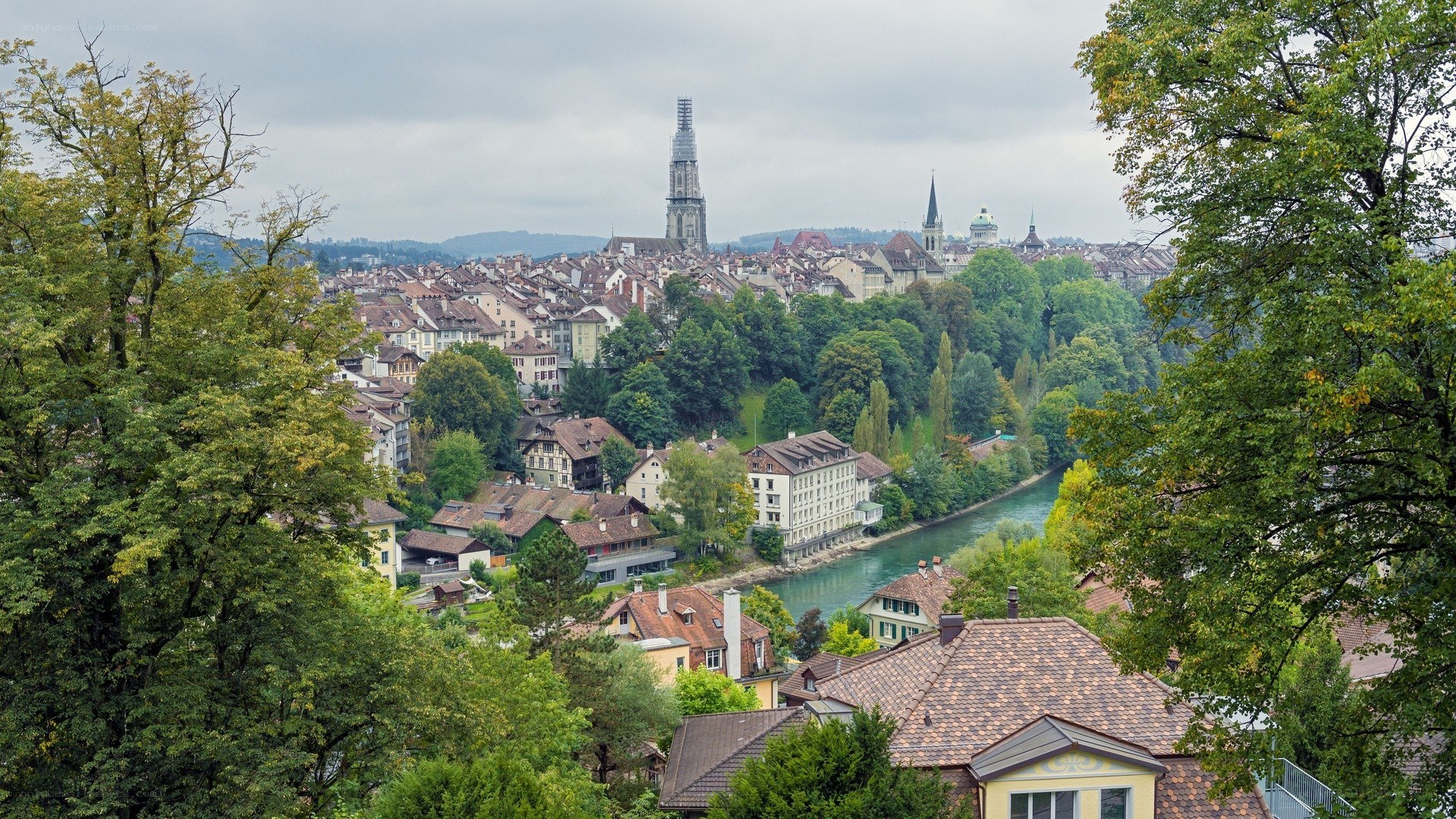 City view with river and cathedral