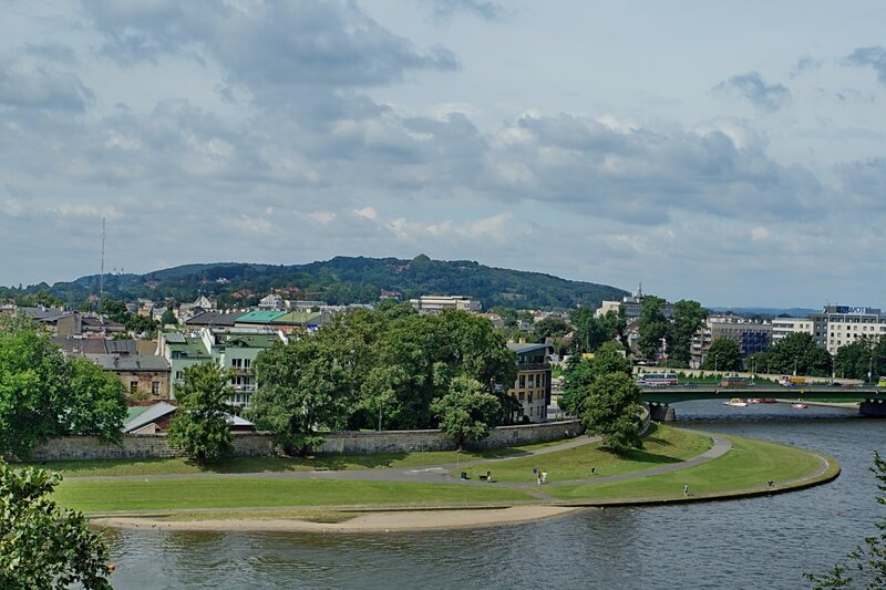 City view with river and hill