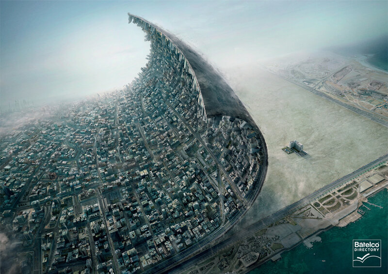 City wave tsunami concept