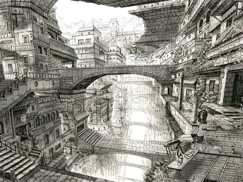 city with bridges and canals