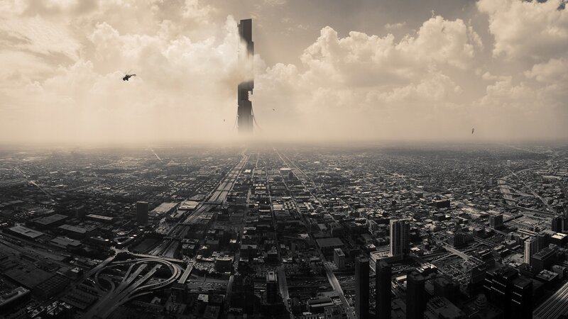 City with Damaged Skyscraper