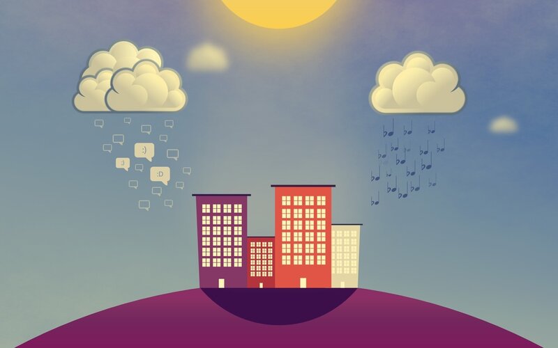 City with digital rain