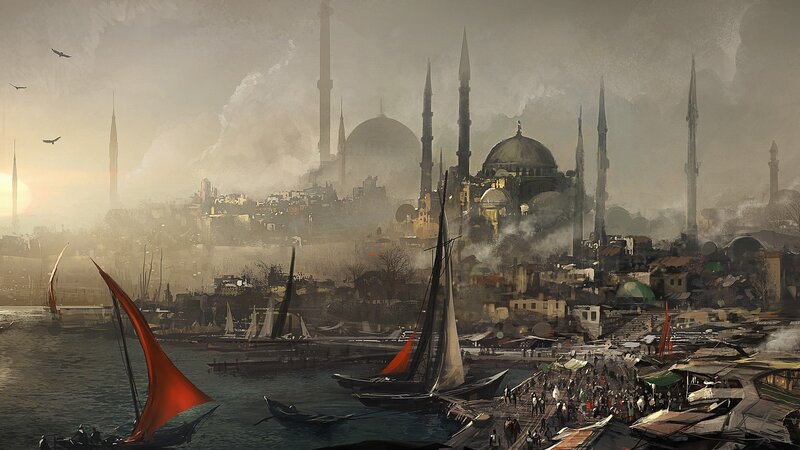 City with Mosques and Boats