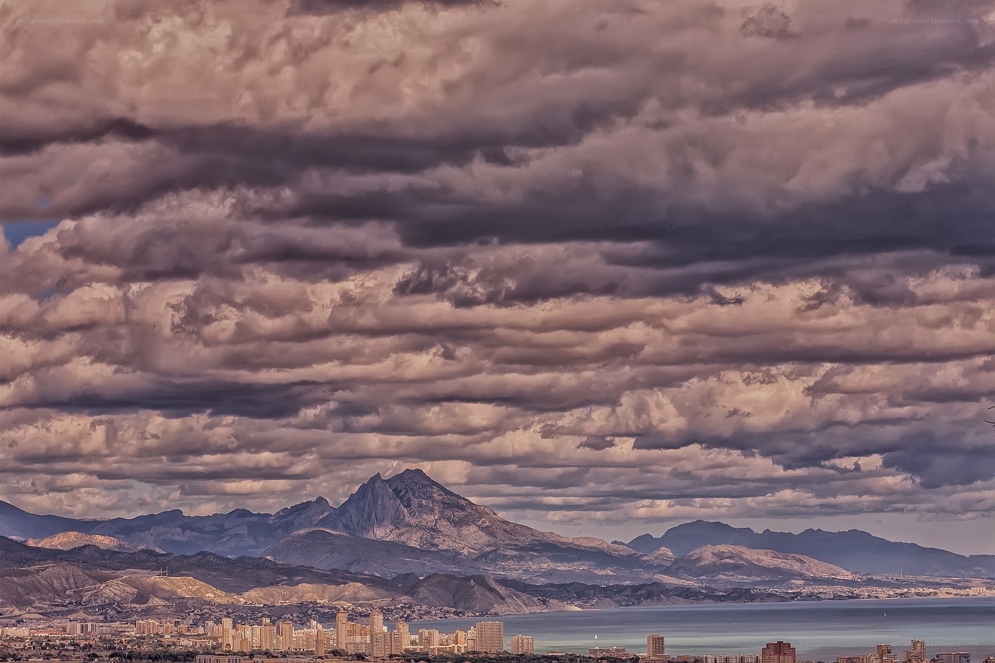 City with mountain and sea view