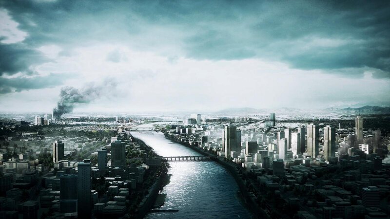City with River and Smoke
