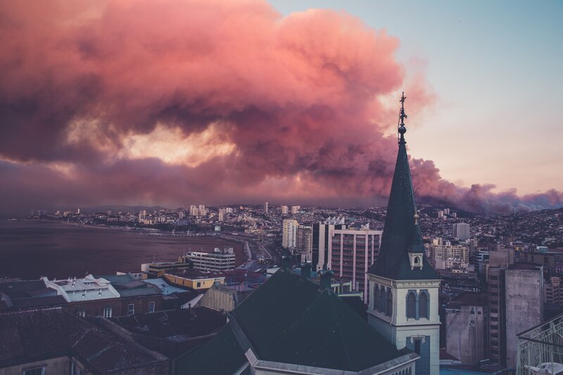 City with Smoke Cloud