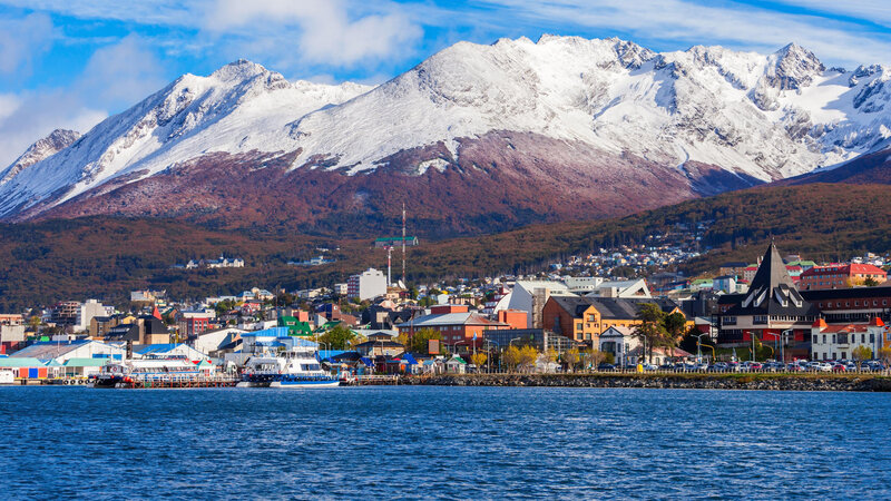 City with Snow-capped Mountains — Blue, Serene, Afternoon, Photograph