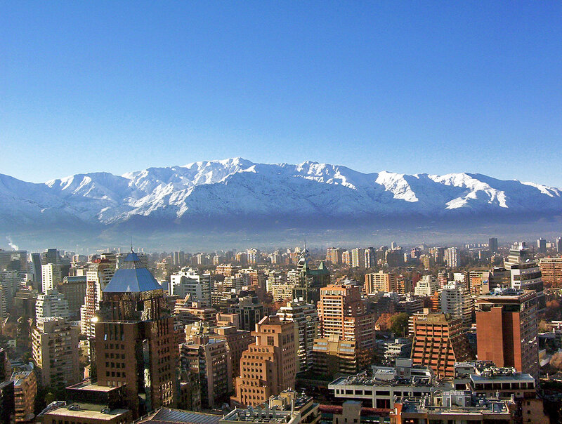 City with Snow-capped Mountains — Blue, Serene