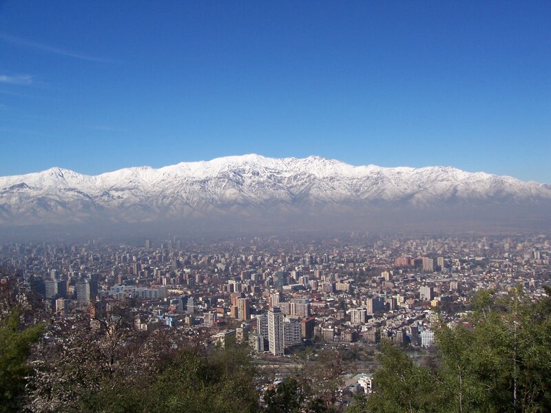 City with Snow-capped Mountains — Blue