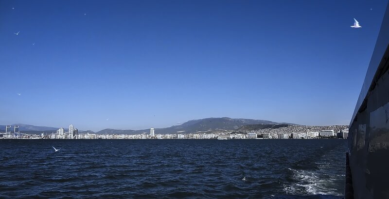 Cityscape Across Water — Blue