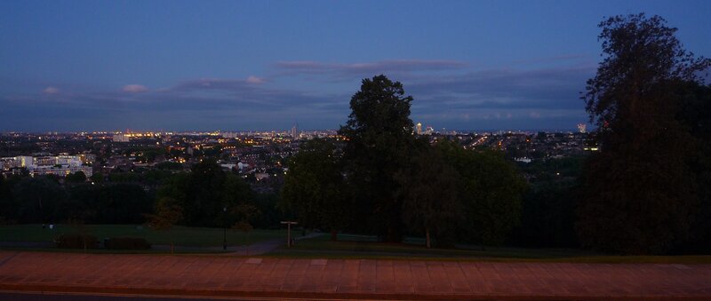 Cityscape at Dusk — Blue, Calm, Night, Photograph, Trees
