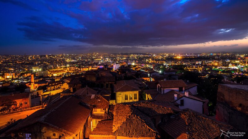Cityscape at Dusk — Blue, Dramatic, Night, Photograph, Rooftops