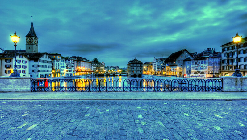 Cityscape at Dusk — Blue, Dramatic, Night, Photograph