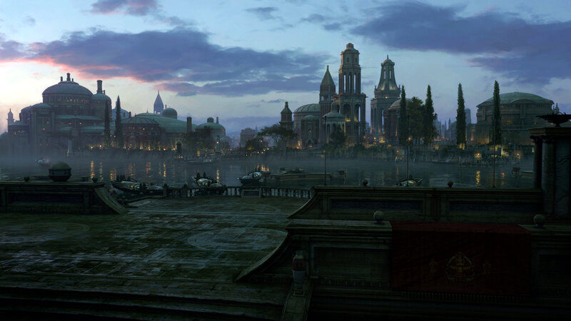 Cityscape at Dusk — Blue, Dramatic, Sunset, Digital Art