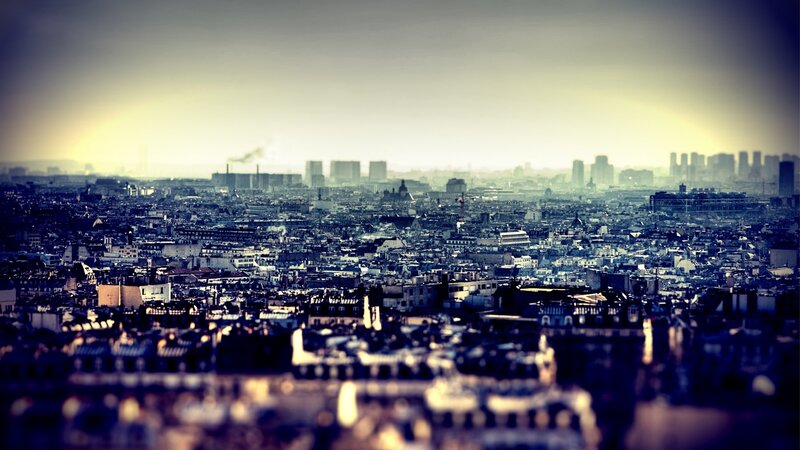 Cityscape at Dusk — Blue, Dramatic, Sunset, Photograph, Buildings, Sky