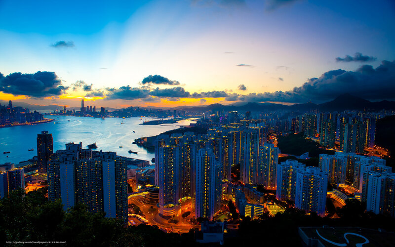 Cityscape at Dusk — Blue, Dramatic, Sunset, Photograph, Skyscrapers