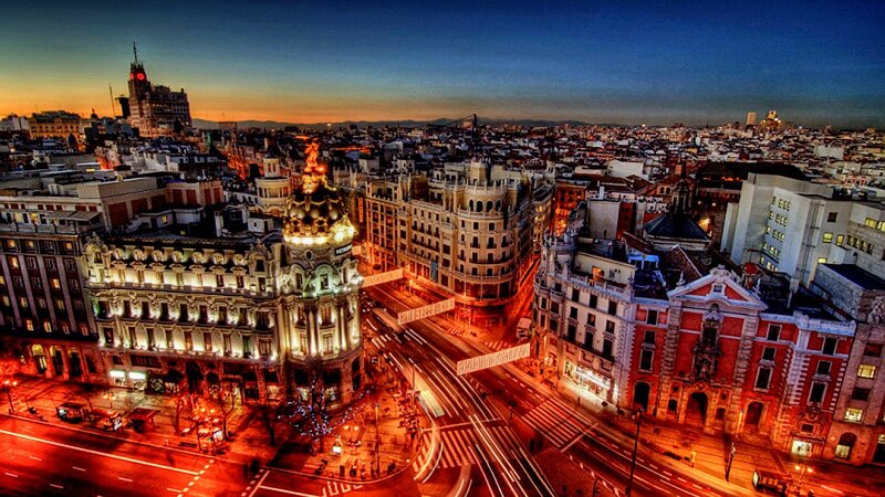 Cityscape at Dusk — Blue, Dramatic, Sunset, Photograph