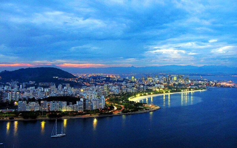 Cityscape at Dusk — Blue, Serene, Night, Photograph, Buildings, Beach