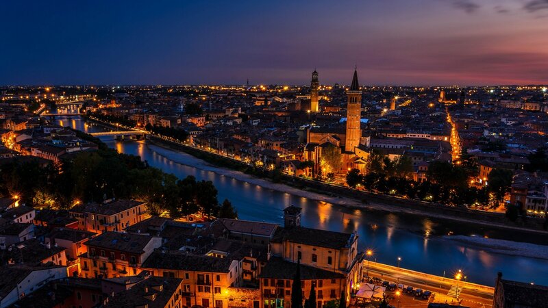 Cityscape at Dusk — Blue, Serene, Night, Photograph, River, Church