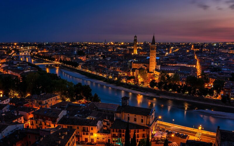 Cityscape at Dusk — Blue, Serene, Night, Photograph, River