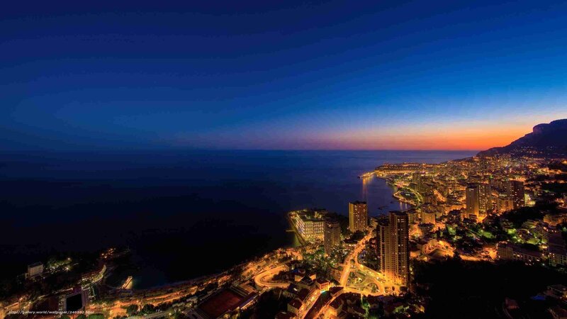 Cityscape at Dusk — Blue, Serene, Night, Photograph, Sea