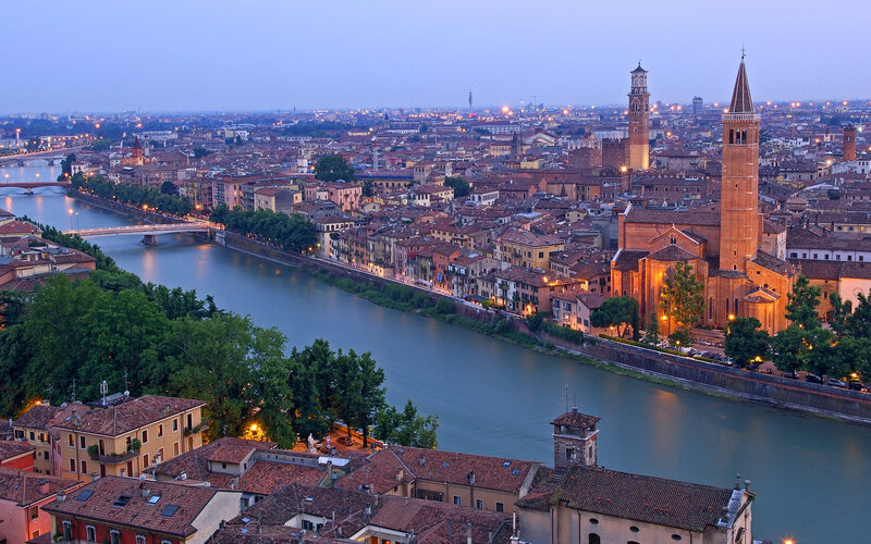 Cityscape at Dusk — Blue, Serene, Night, Photograph