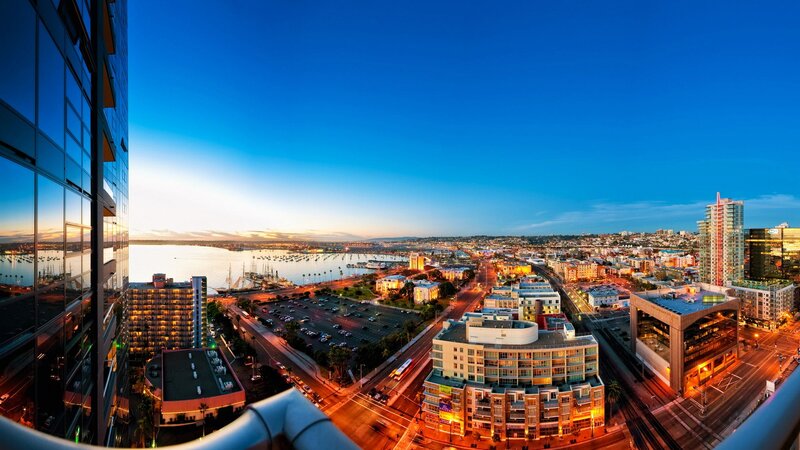 Cityscape at Dusk — Blue, Serene, Sunset, Photograph, Buildings