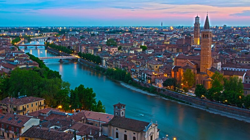 Cityscape at Dusk — Blue, Serene, Sunset, Photograph, River