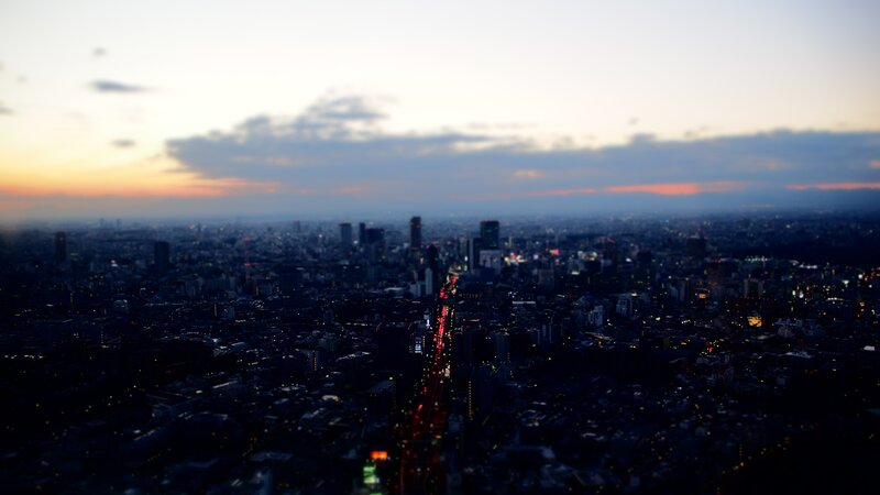 Cityscape at Dusk — Dark Blue, Calm, Sunset