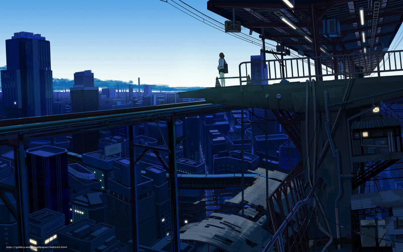Cityscape at dusk from a bridge