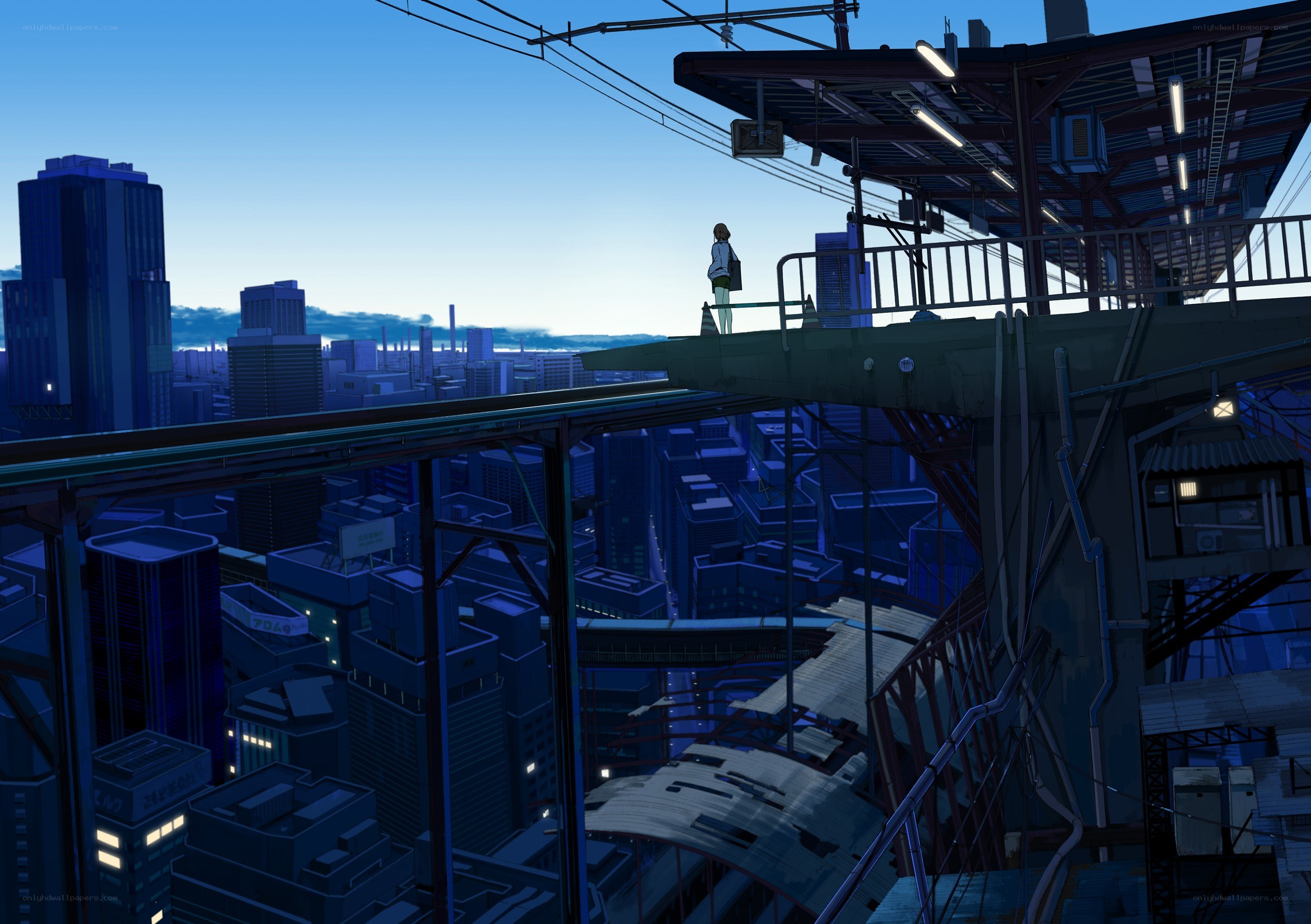 cityscape at dusk from train station