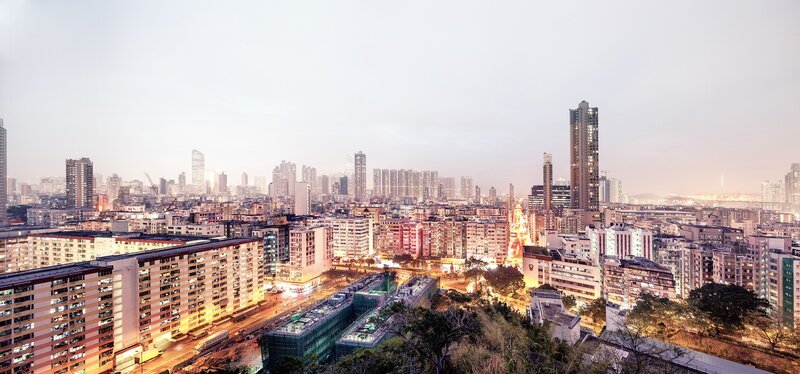Cityscape at Dusk — Gray, Calm, Sunset